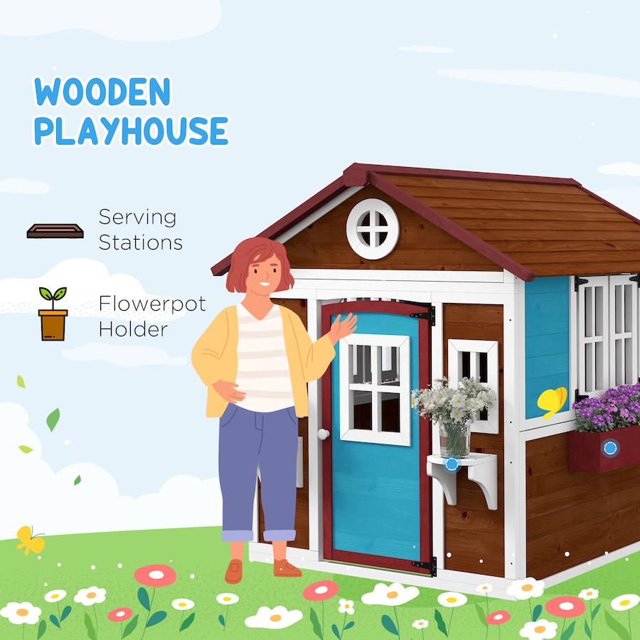 Image 982692_ALTMORE3.jpg, Product 982-692 / Price $299.99, Outsunny Playhouse for Kids, Outdoor Wooden Playhouse for Backyard, Brown from Outsunny on TSC.ca's Home & Garden department