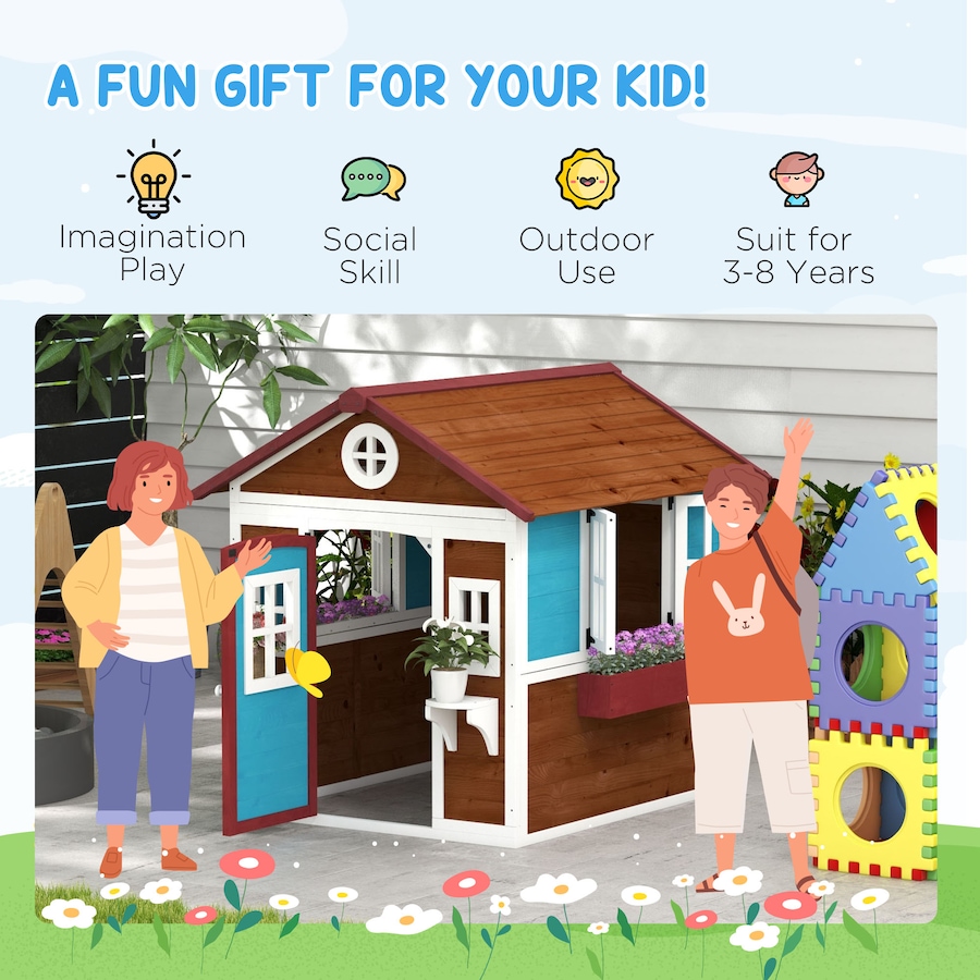 Image 982692_ALTMORE5.jpg, Product 982-692 / Price $299.99, Outsunny Playhouse for Kids, Outdoor Wooden Playhouse for Backyard, Brown from Outsunny on TSC.ca's Home & Garden department