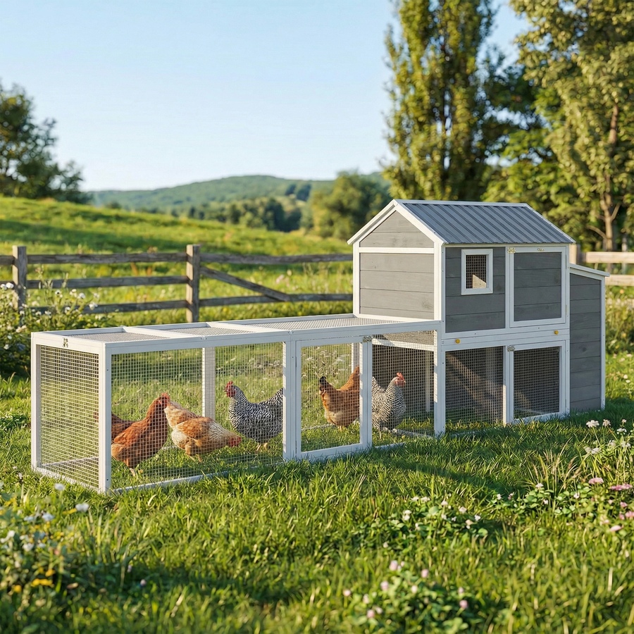 Image 982701_ALTMORE1.jpg, Product 982-701 / Price $289.99, PawHut Large Chicken Coop, 134"L Wooden Chicken House with Run, Grey from PawHut on TSC.ca's Home & Garden department