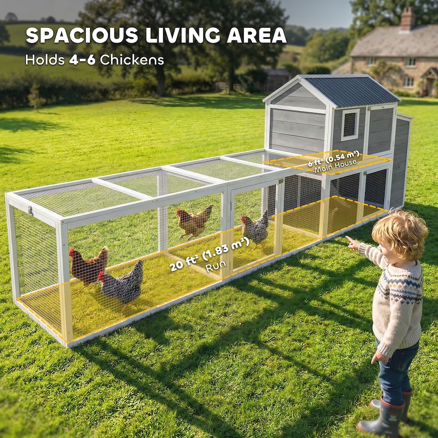 Image 982701_ALTMORE3.jpg, Product 982-701 / Price $289.99, PawHut Large Chicken Coop, 134"L Wooden Chicken House with Run, Grey from PawHut on TSC.ca's Home & Garden department