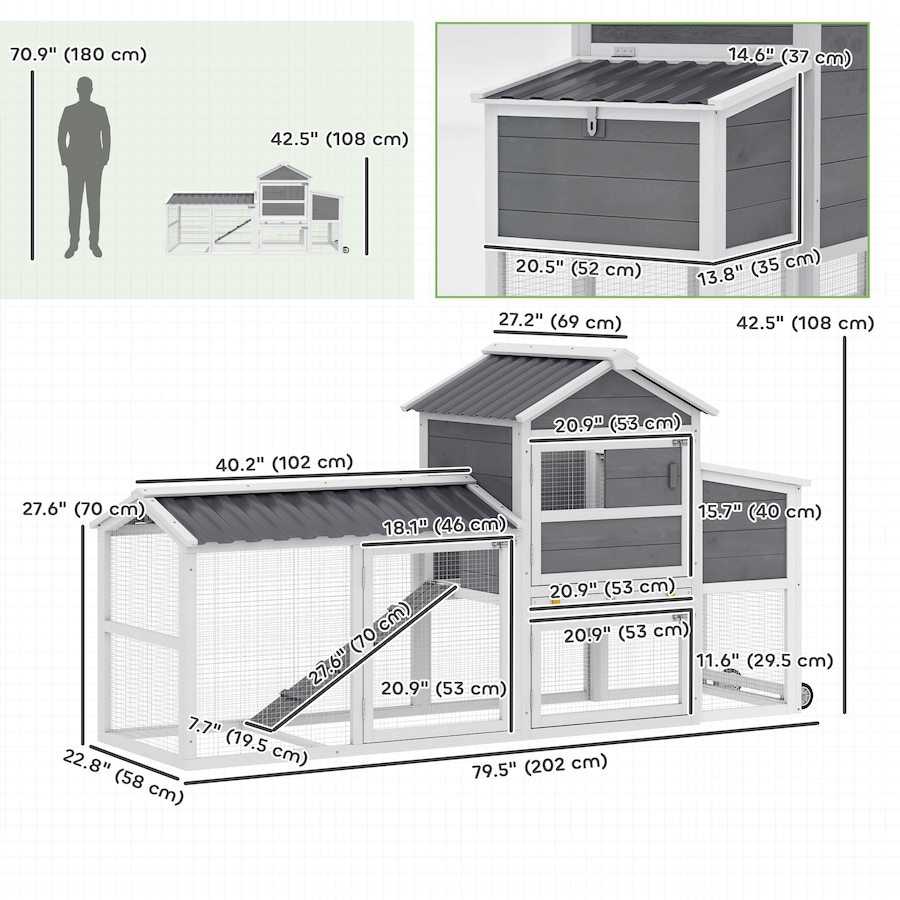 Image 982716_ALTMORE2.jpg, Product 982-716 / Price $259.99, PawHut Chicken Coop with Wheels, 80" L Mobile Hen House with Run from PawHut on TSC.ca's Home & Garden department
