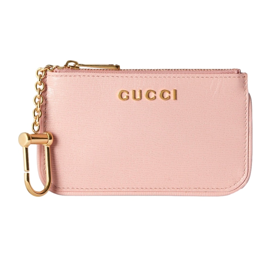 Image 982726.jpg, Product 982-726 / Price $787.00, Gucci Zip Key Case Pink Leather Card Holder Gold Logo Script from Gucci on TSC.ca's Fashion department