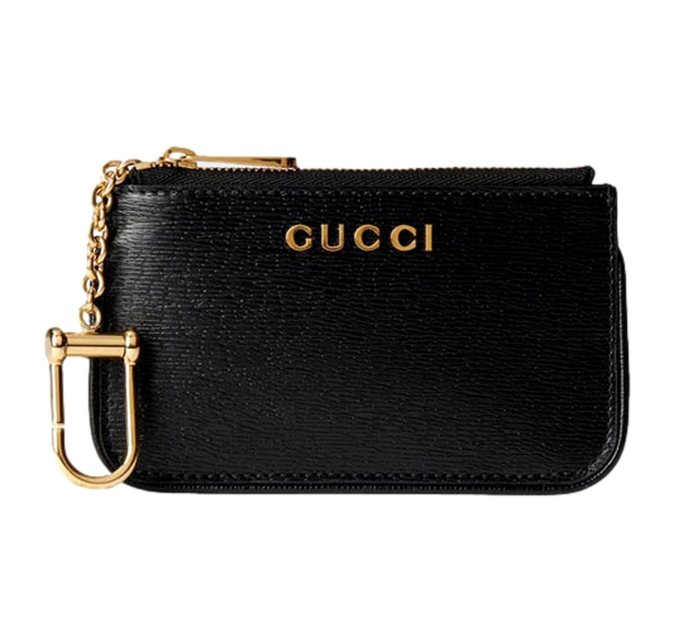 Image 982736.jpg, Product 982-736 / Price $787.00, Gucci Zip Key Case Black Leather Card Holder Gold Logo Script from Gucci on TSC.ca's Fashion department