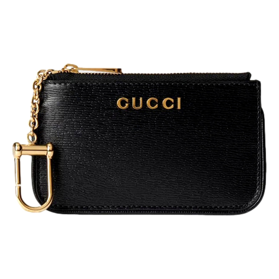Image 982736.jpg, Product 982-736 / Price $787.00, Gucci Zip Key Case Black Leather Card Holder Gold Logo Script from Gucci on TSC.ca's Fashion department