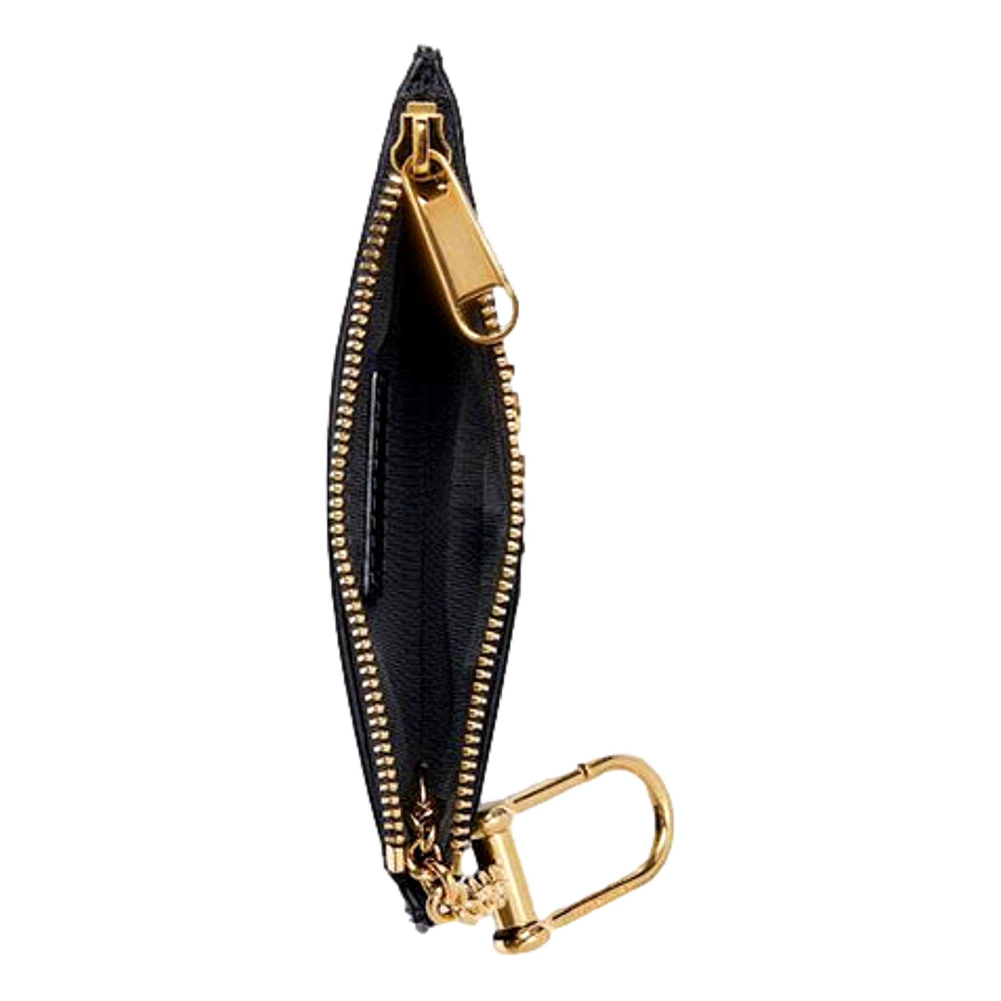 Gucci Zip Key Case Black Leather Card Holder Gold Logo Script - TSC.ca