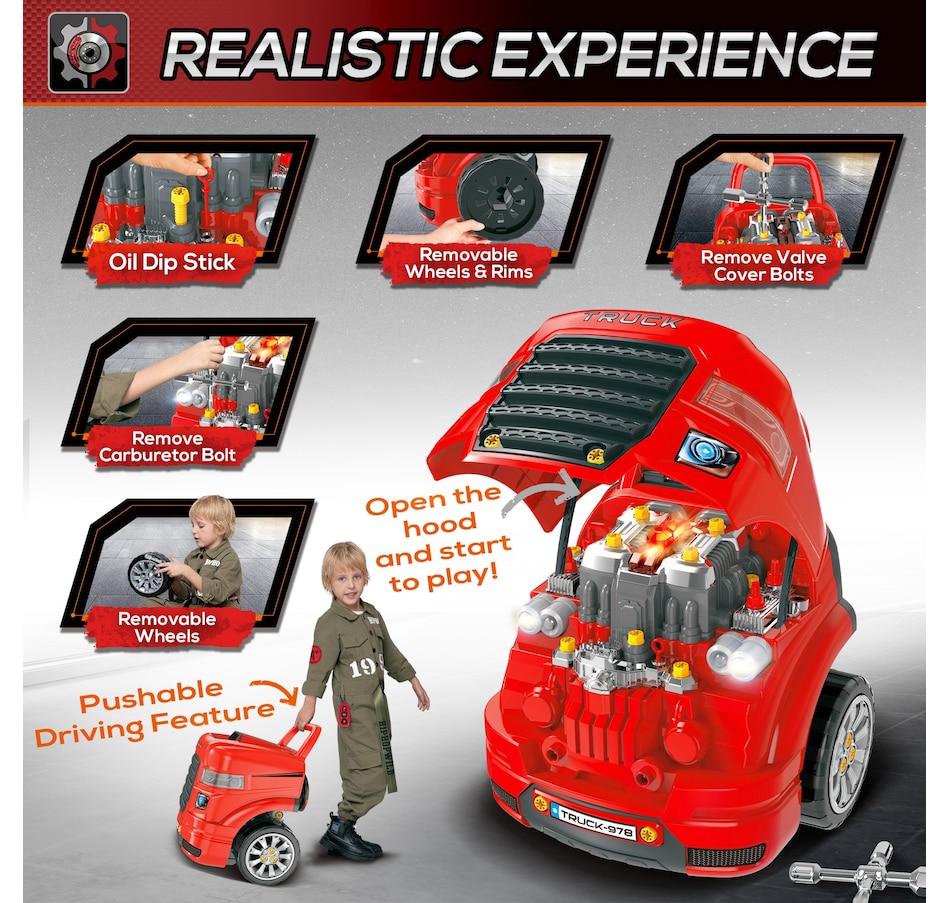 Image 982779_ALTMORE3.jpg, Product 982-779 / Price $64.99, Qaba Mechanic Kids Truck Engine Toy Set, Car Service Play Set, Red from Qaba on TSC.ca's Toys & Hobbies department