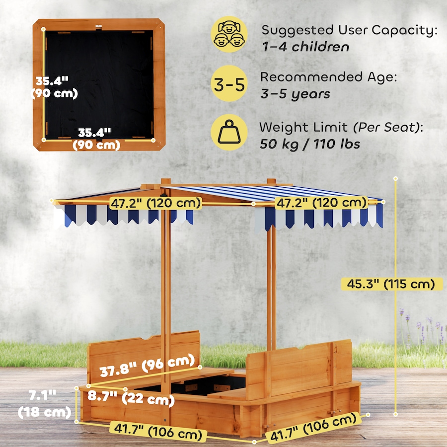 Image 982800_ALTMORE11.jpg, Product 982-800 / Price $138.99, Outsunny Kids Wooden Sandbox w/Adjustable, retractible Canopy from Outsunny on TSC.ca's Home & Garden department