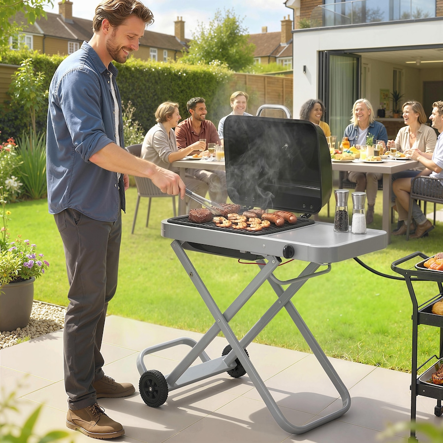 Image 982805_ALTMORE1.jpg, Product 982-805 / Price $309.99, Outsunny Portable Propane Gas BBQ Grill with Foldable Cart, Wheels, Black from Outsunny on TSC.ca's  department