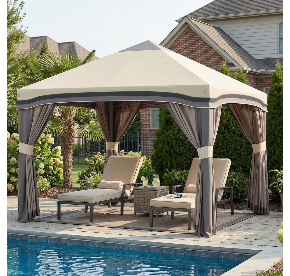 Image 982817_ALTMORE1.jpg, Product 982-817 / Price $179.99, Outsunny 10' x 10' Pop Up Canopy Foldable Party Tent with Nettings, Beige from Outsunny on TSC.ca's Home & Garden department