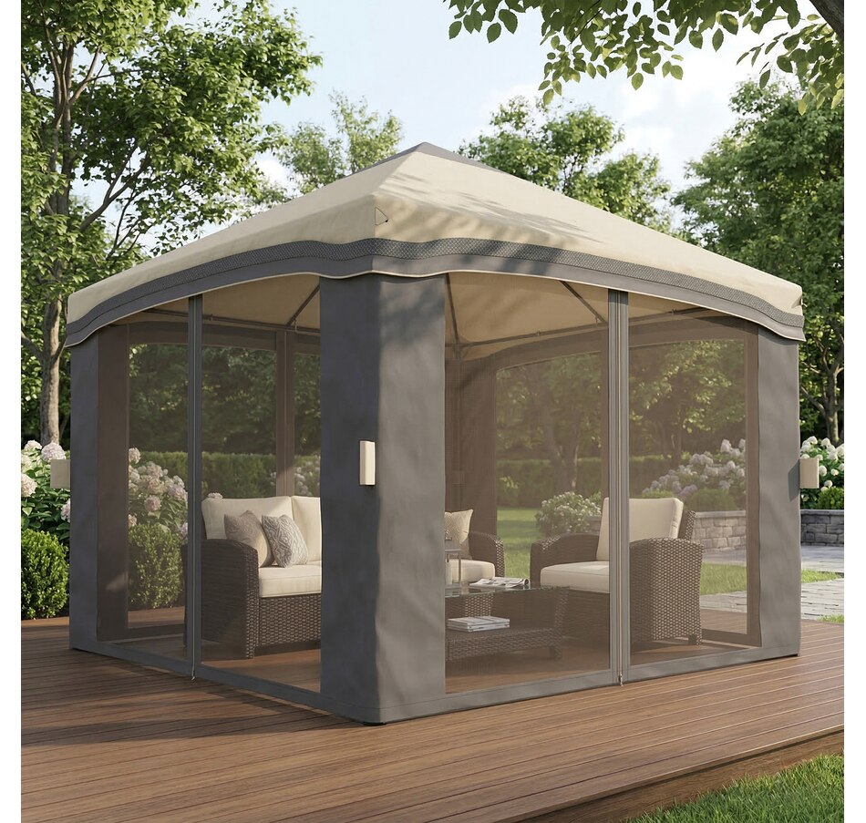 Image 982817_ALTMORE7.jpg, Product 982-817 / Price $179.99, Outsunny 10' x 10' Pop Up Canopy Foldable Party Tent with Nettings, Beige from Outsunny on TSC.ca's Home & Garden department