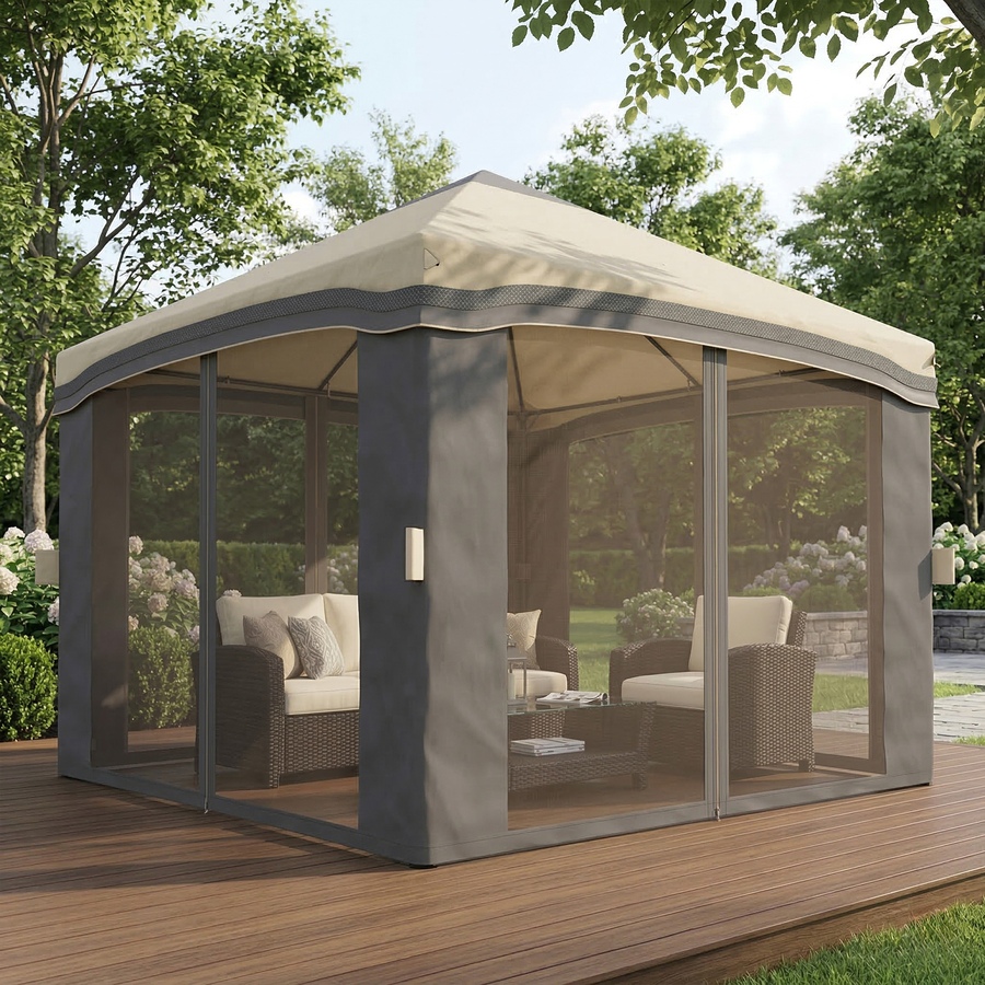 Image 982817_ALTMORE7.jpg, Product 982-817 / Price $199.99, Outsunny 10' x 10' Pop Up Canopy Foldable Party Tent with Nettings, Beige from Outsunny on TSC.ca's Home & Garden department
