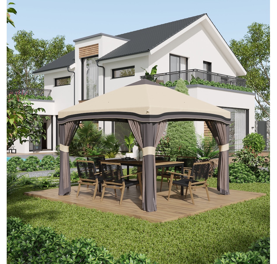 Image 982817_ALTMORE8.jpg, Product 982-817 / Price $179.99, Outsunny 10' x 10' Pop Up Canopy Foldable Party Tent with Nettings, Beige from Outsunny on TSC.ca's Home & Garden department