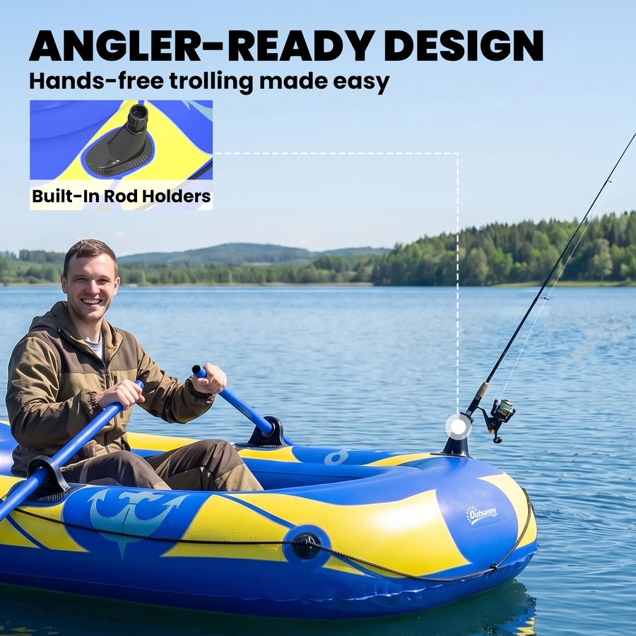 Image 982818_ALTMORE5.jpg, Product 982-818 / Price $79.99, 1-2 Person Inflatable Kayak, Recreational Kayak with Rod Holders Dark Blue from Outsunny on TSC.ca's Health & Fitness department
