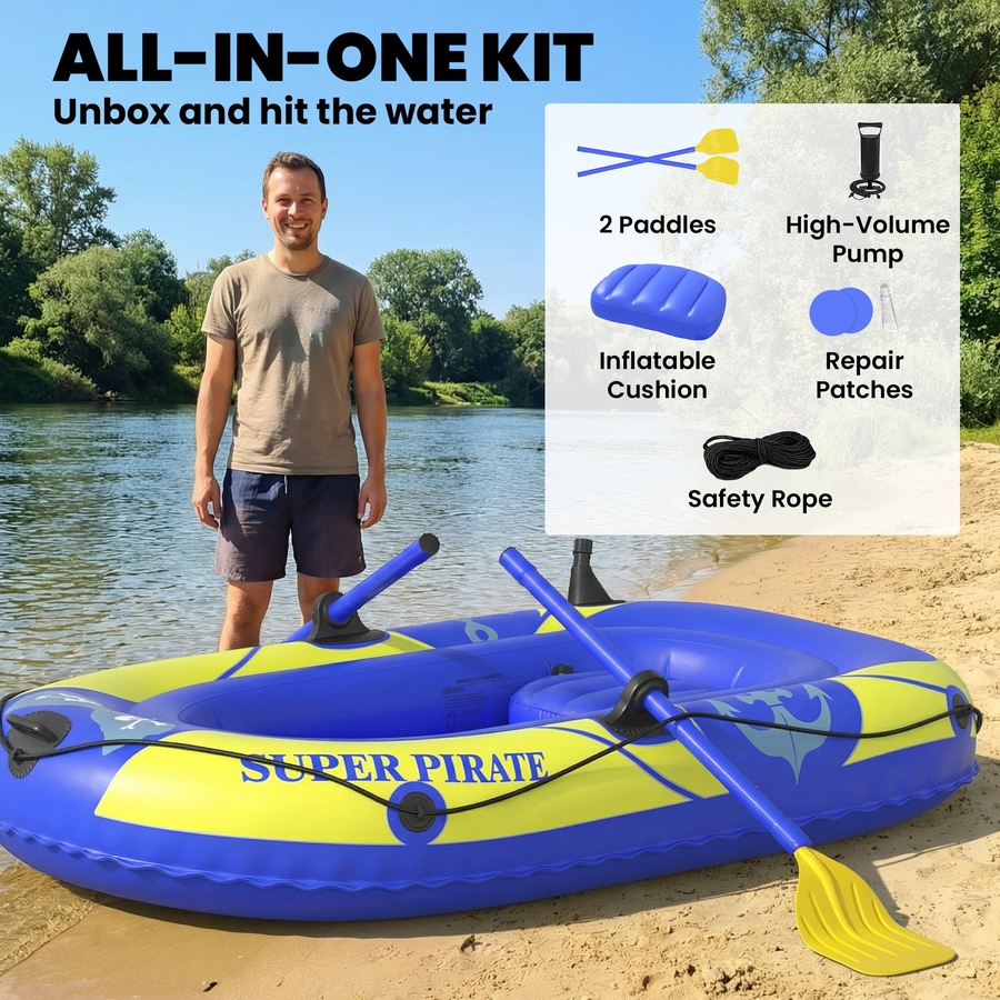 Image 982818_ALTMORE6.jpg, Product 982-818 / Price $79.99, 1-2 Person Inflatable Kayak, Recreational Kayak with Rod Holders Dark Blue from Outsunny on TSC.ca's Health & Fitness department