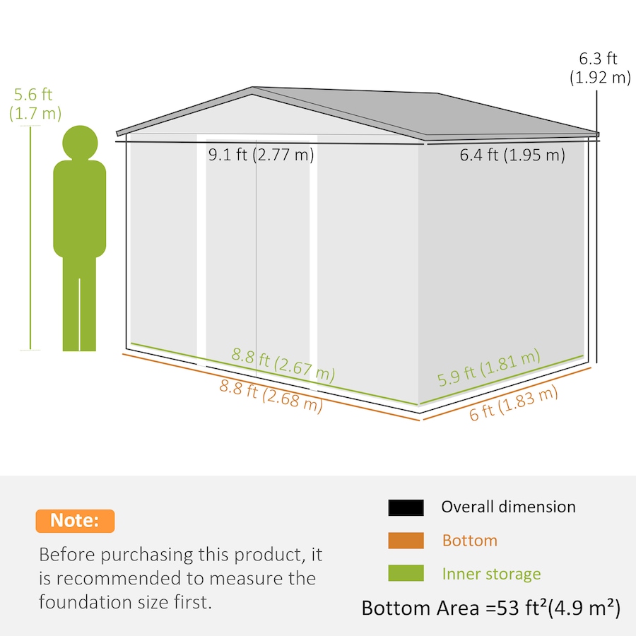 Image 982821_ALTMORE2.jpg, Product 982-821 / Price $459.99, Outsunny 9.1'x 6.4' x 6.3' Garden Storage Shed w/ Steel Foundation Kit from Outsunny on TSC.ca's Home & Garden department