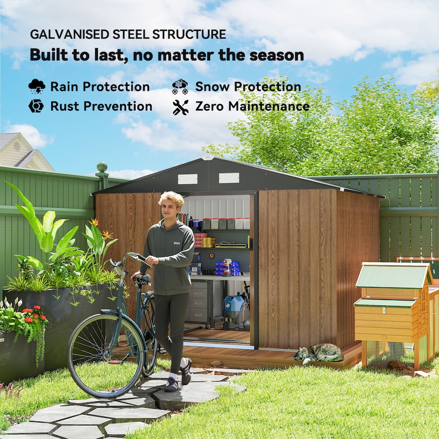 Image 982821_ALTMORE3.jpg, Product 982-821 / Price $459.99, Outsunny 9.1'x 6.4' x 6.3' Garden Storage Shed w/ Steel Foundation Kit from Outsunny on TSC.ca's Home & Garden department