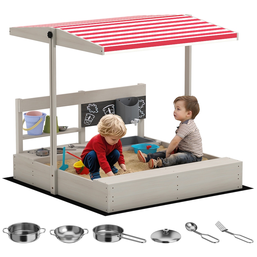 Image 982824.jpg, Product 982-824 / Price $152.99, Outsunny Kids Sandbox with Cover, Wooden Sand Box Outdoor, Grey from Outsunny on TSC.ca's Home & Garden department