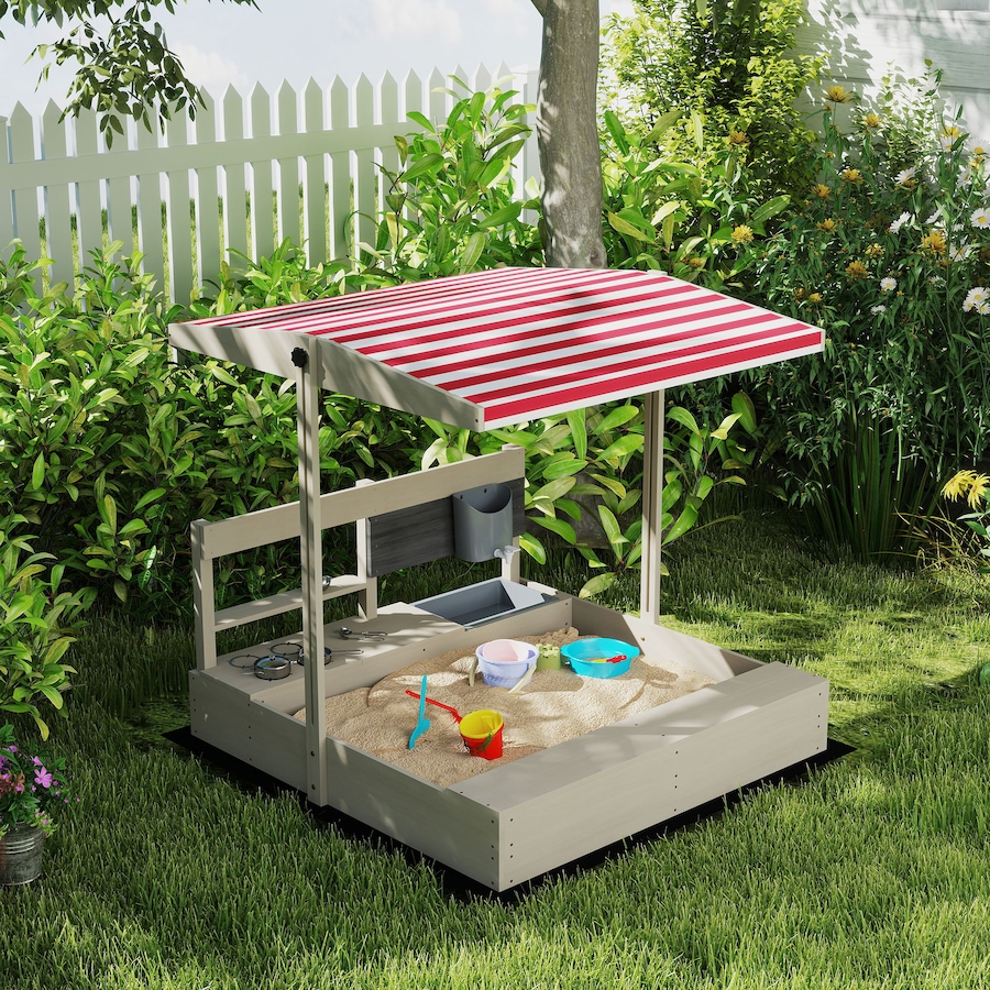 Image 982824_ALTMORE7.jpg, Product 982-824 / Price $152.99, Outsunny Kids Sandbox with Cover, Wooden Sand Box Outdoor, Grey from Outsunny on TSC.ca's Home & Garden department