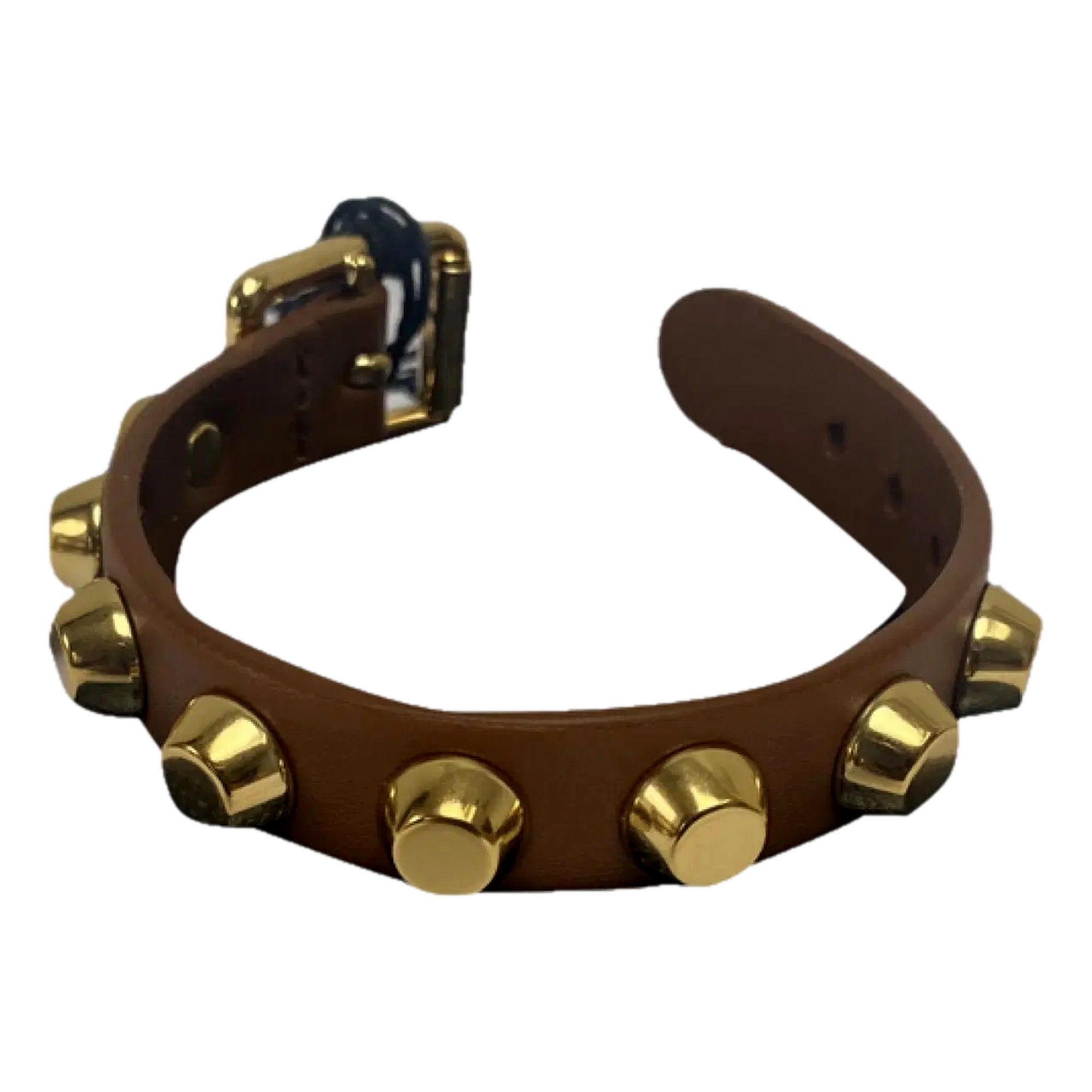 Prada Studded Brown Leather Bracelet Gold Tone Hardware - TSC.ca