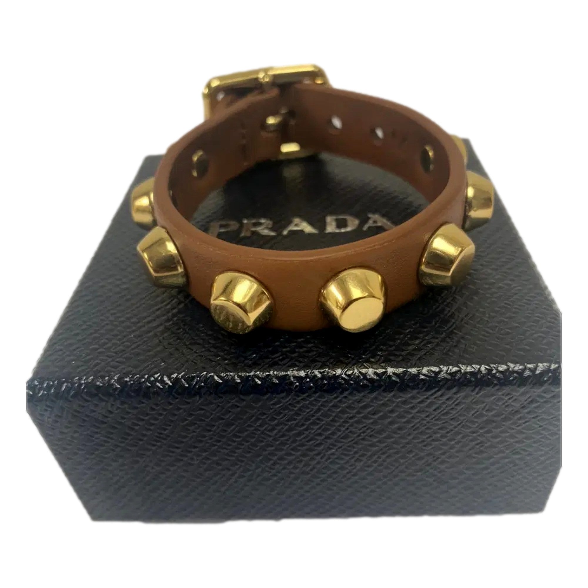 アクセサリー prada leather studs double bracelet Prada Studded Brown Leather Bracelet Gold Tone Hardware - TSC.ca