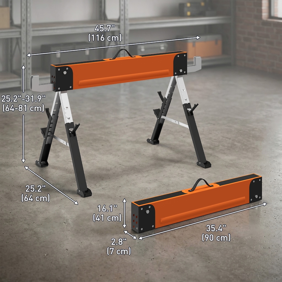 Image 982857_ALTMORE2.jpg, Product 982-857 / Price $149.99, HOMCOM 2Pcs Saw Horses, Folding Heavy Duty Sawhorses with Adjustable Height from HOMCOM on TSC.ca's Home & Garden department