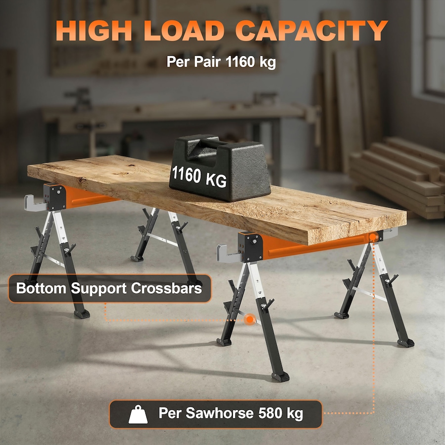 Image 982857_ALTMORE3.jpg, Product 982-857 / Price $149.99, HOMCOM 2Pcs Saw Horses, Folding Heavy Duty Sawhorses with Adjustable Height from HOMCOM on TSC.ca's Home & Garden department