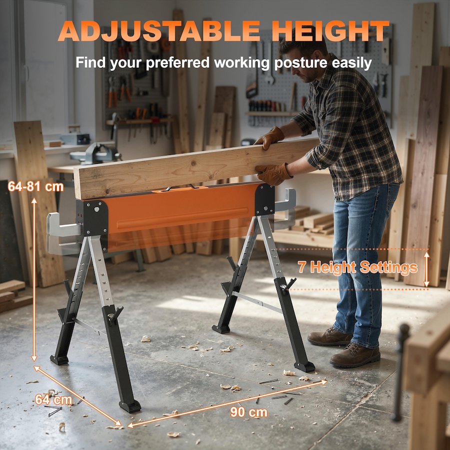 Image 982857_ALTMORE4.jpg, Product 982-857 / Price $149.99, HOMCOM 2Pcs Saw Horses, Folding Heavy Duty Sawhorses with Adjustable Height from HOMCOM on TSC.ca's Home & Garden department