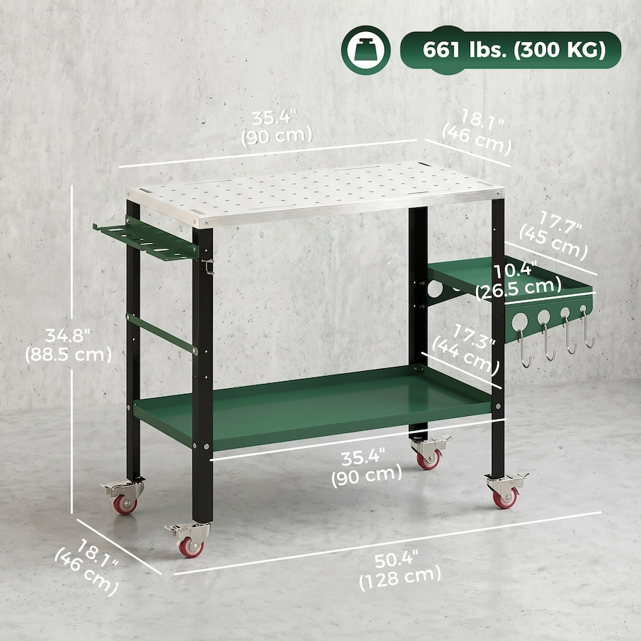 Image 982859_ALTMORE2.jpg, Product 982-859 / Price $134.99, HOMCOM 2Tier Rolling Welding Table with Side Tray, Silver & Green from HOMCOM on TSC.ca's Home & Garden department