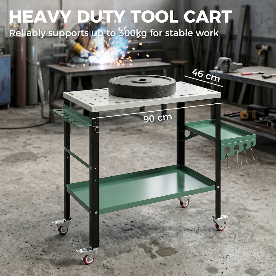 Image 982859_ALTMORE3.jpg, Product 982-859 / Price $134.99, HOMCOM 2Tier Rolling Welding Table with Side Tray, Silver & Green from HOMCOM on TSC.ca's Home & Garden department
