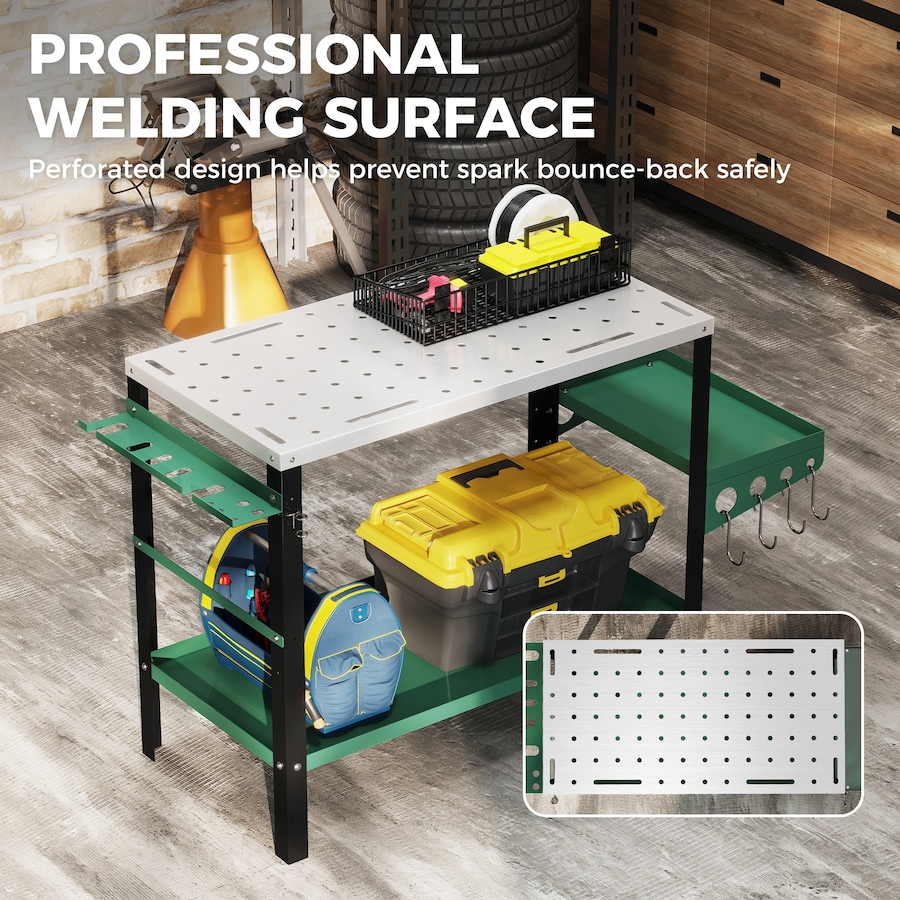 Image 982859_ALTMORE4.jpg, Product 982-859 / Price $134.99, HOMCOM 2Tier Rolling Welding Table with Side Tray, Silver & Green from HOMCOM on TSC.ca's Home & Garden department