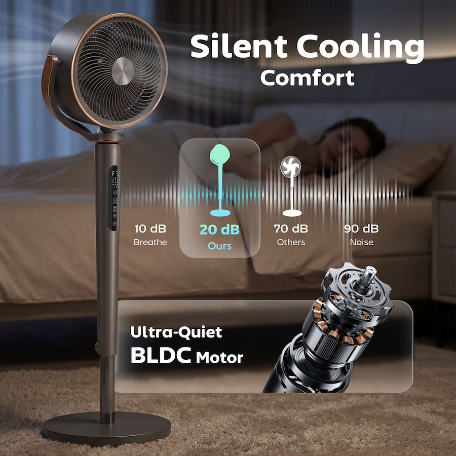 Image 982881_ALTMORE4.jpg, Product 982-881 / Price $119.99, HOMCOM 20dB Silent Standing Fan, Oscillating Fan with 12 Speeds, LED Light from HOMCOM on TSC.ca's Home & Garden department