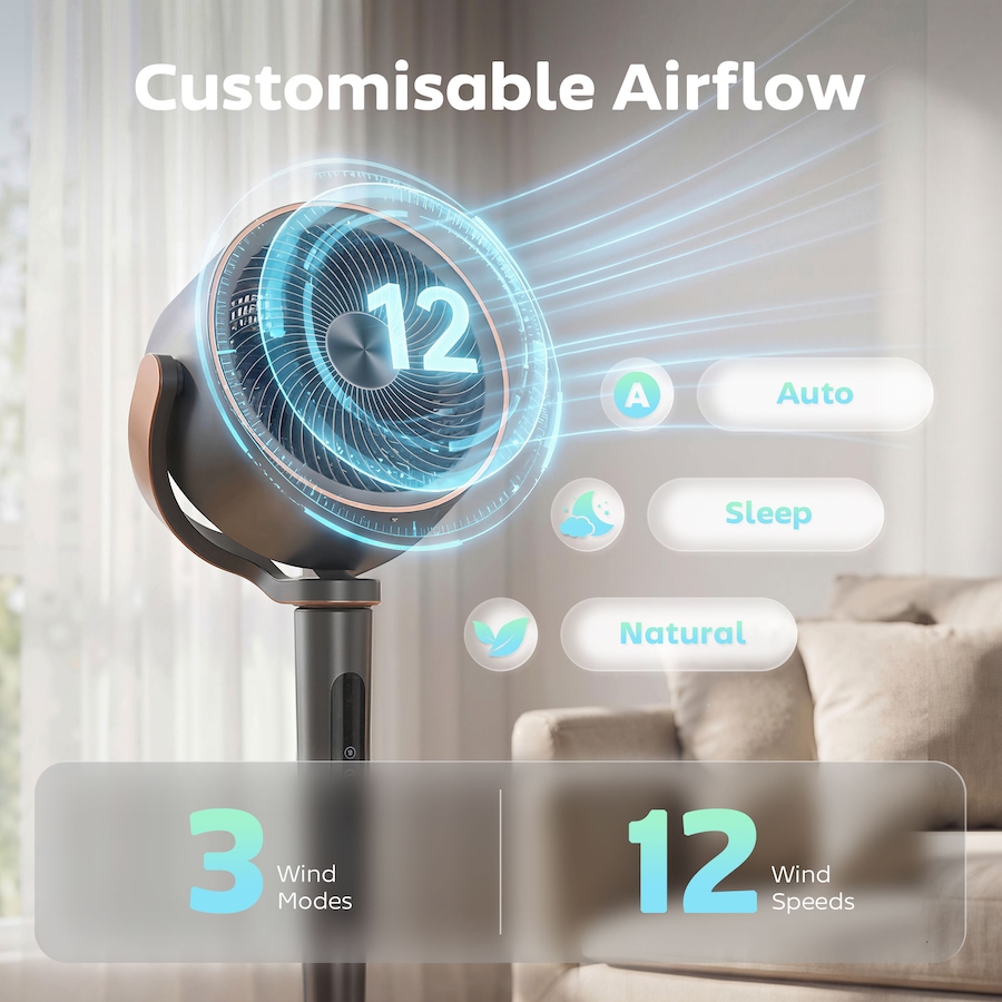 Image 982881_ALTMORE7.jpg, Product 982-881 / Price $119.99, HOMCOM 20dB Silent Standing Fan, Oscillating Fan with 12 Speeds, LED Light from HOMCOM on TSC.ca's Home & Garden department