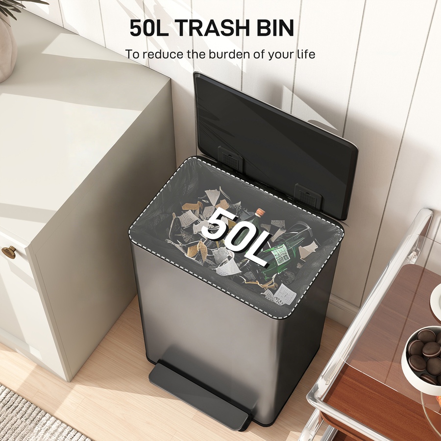 Image 982889_ALTMORE3.jpg, Product 982-889 / Price $119.99, HOMCOM Trash Can with Soft-Close Lid 13.2 gal/50 L, Silver from HOMCOM on TSC.ca's Kitchen department