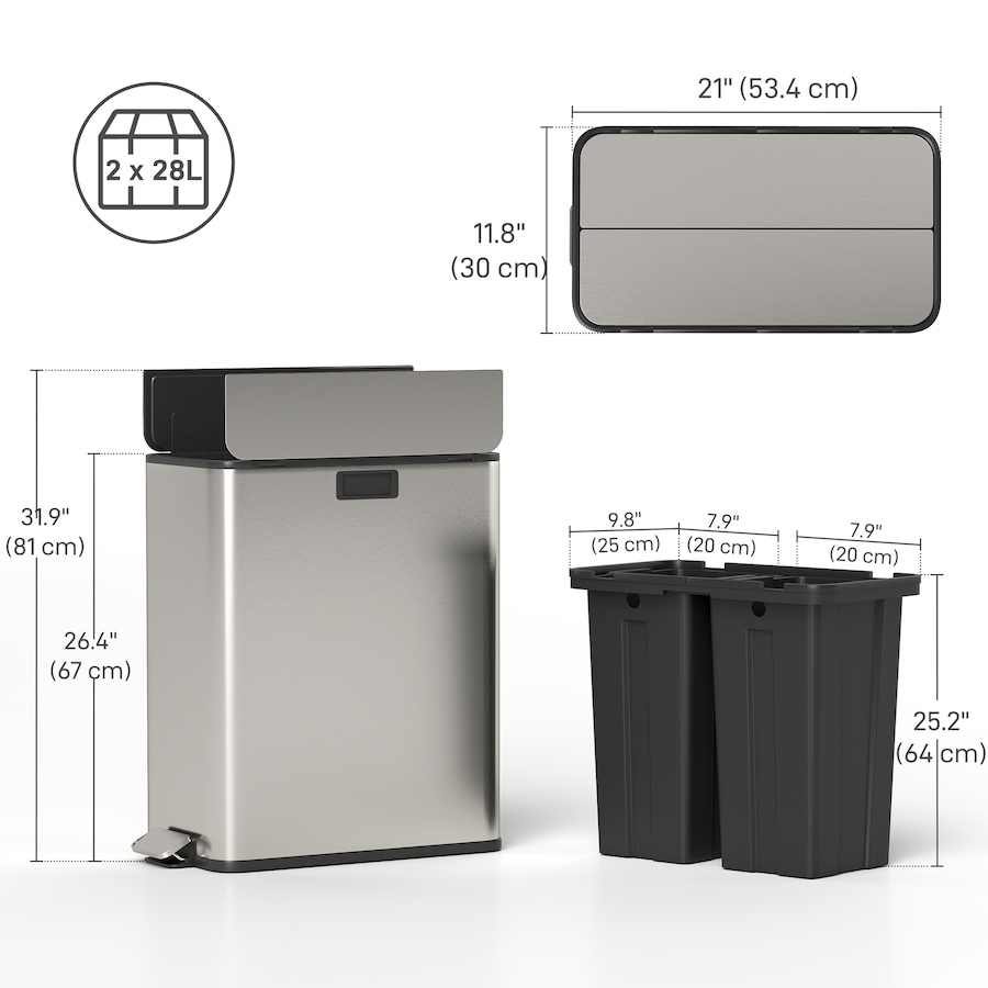 Image 982890_ALTMORE2.jpg, Product 982-890 / Price $149.99, HOMCOM Dual Kitchen Bin with Soft-Close Lid, Stainless Steel Garbage Can from HOMCOM on TSC.ca's Kitchen department