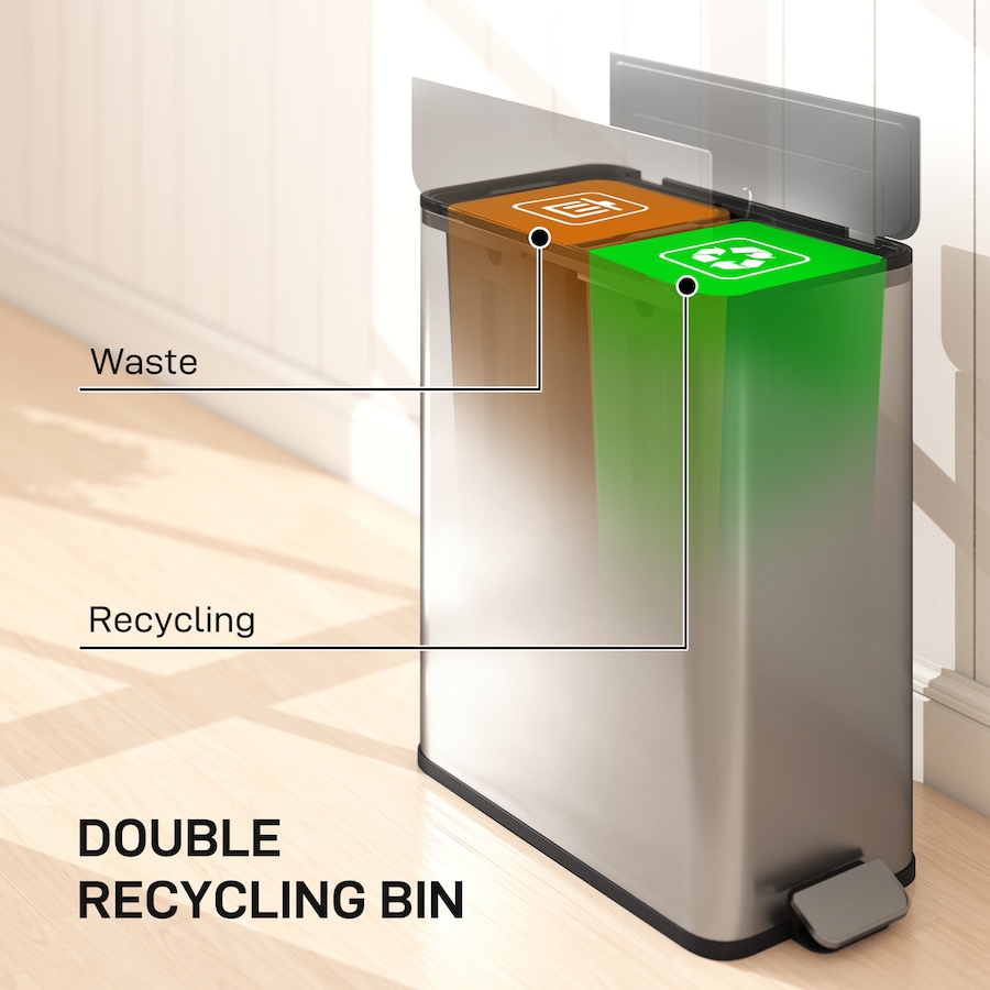 Image 982890_ALTMORE3.jpg, Product 982-890 / Price $149.99, HOMCOM Dual Kitchen Bin with Soft-Close Lid, Stainless Steel Garbage Can from HOMCOM on TSC.ca's Kitchen department