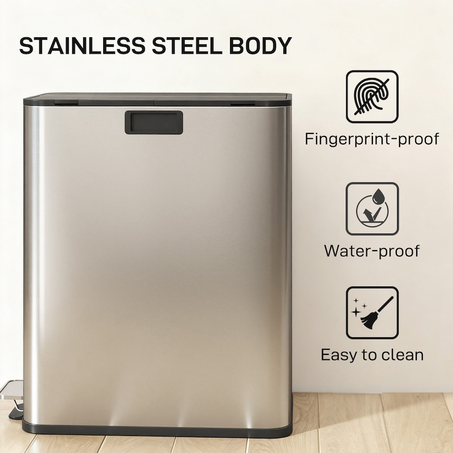 Image 982890_ALTMORE5.jpg, Product 982-890 / Price $149.99, HOMCOM Dual Kitchen Bin with Soft-Close Lid, Stainless Steel Garbage Can from HOMCOM on TSC.ca's Kitchen department
