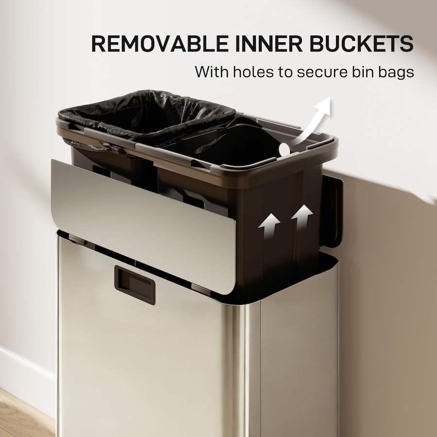 Image 982890_ALTMORE6.jpg, Product 982-890 / Price $149.99, HOMCOM Dual Kitchen Bin with Soft-Close Lid, Stainless Steel Garbage Can from HOMCOM on TSC.ca's Kitchen department
