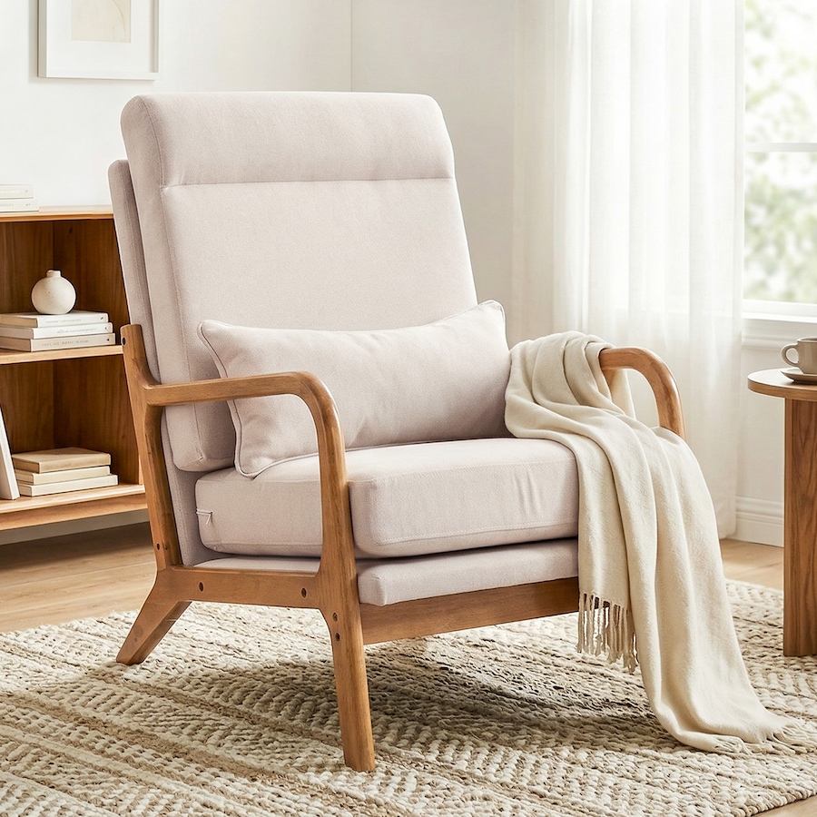 Image 982895_ALTMORE1.jpg, Product 982-895 / Price $199.99, HOMCOM Accent Chair, Linen Armchair with Lumbar Pillow, Wide Seat, Cream from HOMCOM on TSC.ca's Home & Garden department