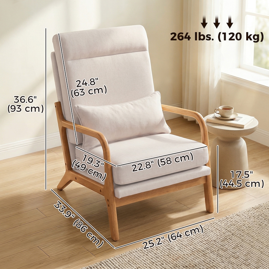 Image 982895_ALTMORE2.jpg, Product 982-895 / Price $199.99, HOMCOM Accent Chair, Linen Armchair with Lumbar Pillow, Wide Seat, Cream from HOMCOM on TSC.ca's Home & Garden department