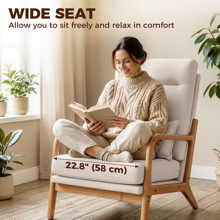 Image 982895_ALTMORE4.jpg, Product 982-895 / Price $199.99, HOMCOM Accent Chair, Linen Armchair with Lumbar Pillow, Wide Seat, Cream from HOMCOM on TSC.ca's Home & Garden department