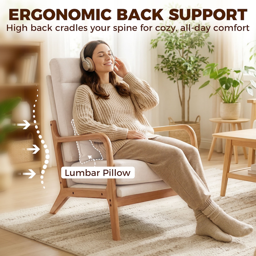 Image 982895_ALTMORE5.jpg, Product 982-895 / Price $199.99, HOMCOM Accent Chair, Linen Armchair with Lumbar Pillow, Wide Seat, Cream from HOMCOM on TSC.ca's Home & Garden department