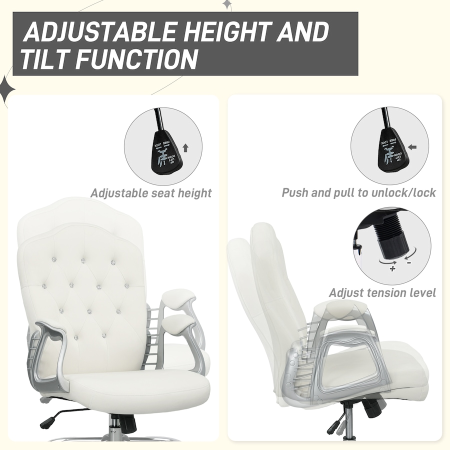 Image 982897_ALTMORE4.jpg, Product 982-897 / Price $124.99, Vinsetto Tufted Office Chair with Adjustable Height Tilt Function Off-White from Vinsetto on TSC.ca's Home & Garden department