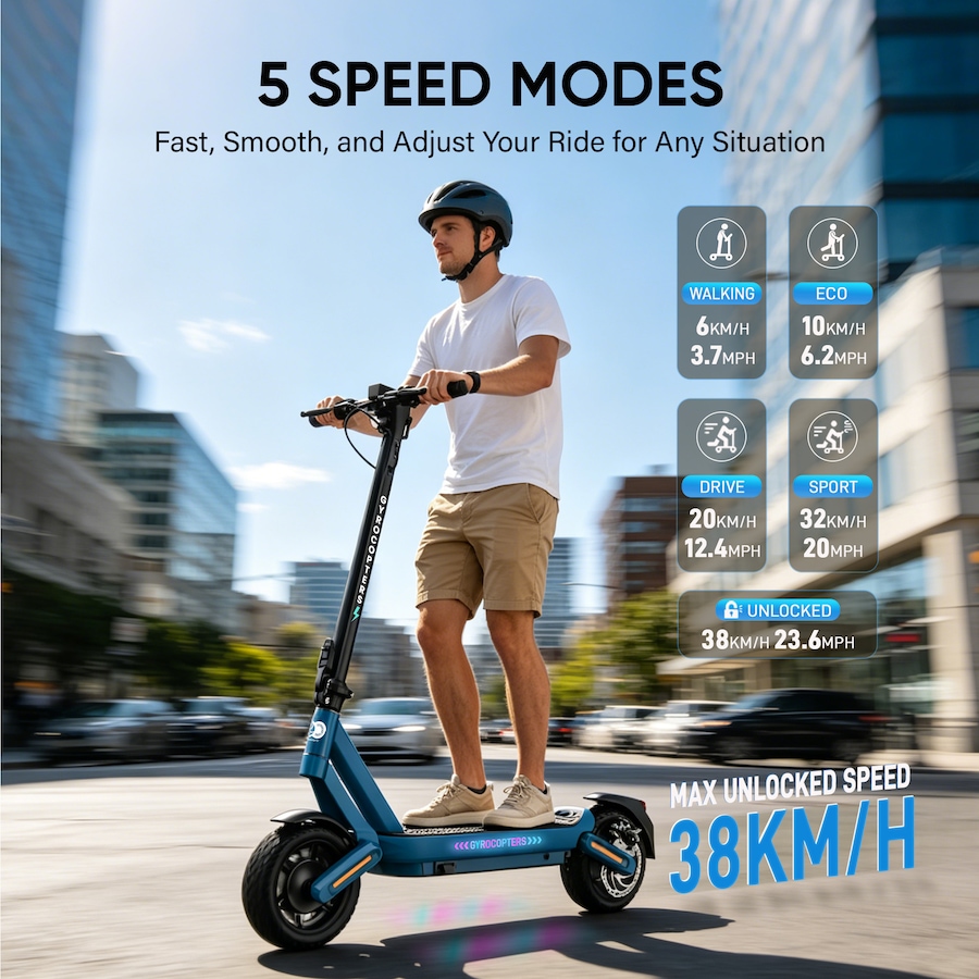 Image 982906_ALTMORE10.jpg, Product 982-906 / Price $999.99, Gyrocopters Sceptre Foldable Electric Scooter for Adults Speed Upto 38km/h Long Range Upto 40Km Peak 800W Brushless Motor UL-Approved 5-Speed Modes LED Lights, APP from Gyrocopters on TSC.ca's Health & Fitness department