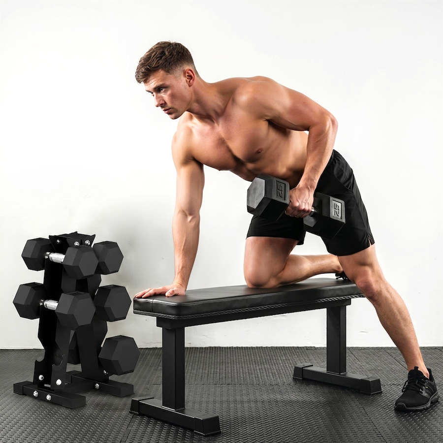 Image 982914_ALTMORE11.jpg, Product 982-914 / Price $239.99, Soozier 120lbs Hex Dumbbell Weight Set with Vertical Rack for Home Gym from Soozier on TSC.ca's Health & Fitness department