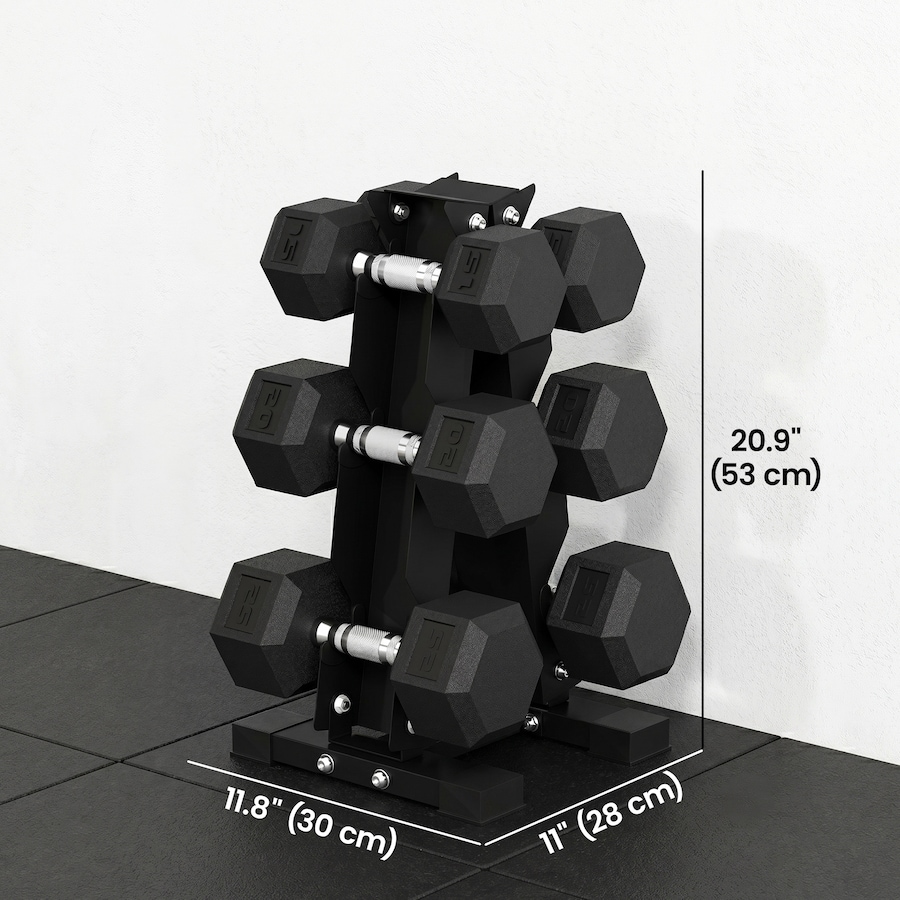Image 982914_ALTMORE2.jpg, Product 982-914 / Price $239.99, Soozier 120lbs Hex Dumbbell Weight Set with Vertical Rack for Home Gym from Soozier on TSC.ca's Health & Fitness department