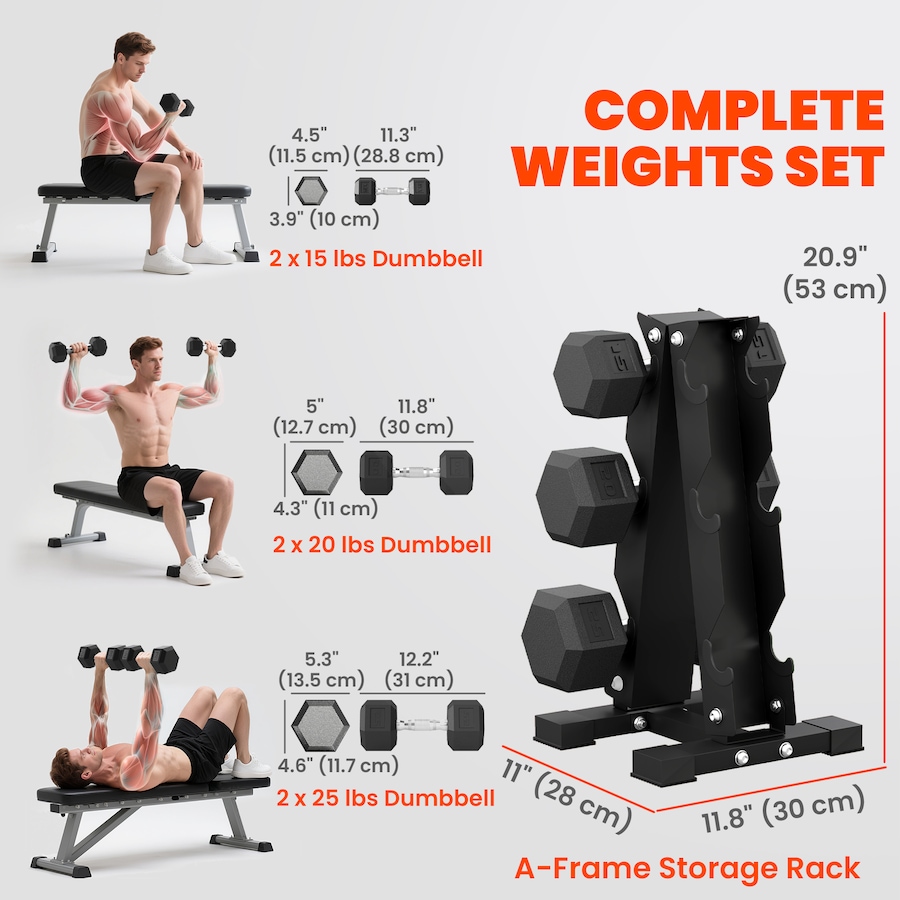 Image 982914_ALTMORE3.jpg, Product 982-914 / Price $239.99, Soozier 120lbs Hex Dumbbell Weight Set with Vertical Rack for Home Gym from Soozier on TSC.ca's Health & Fitness department