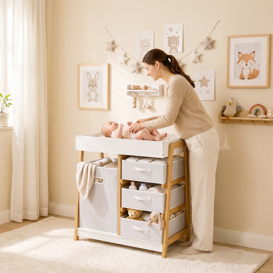 Image 982915_ALTMORE1.jpg, Product 982-915 / Price $164.99, Qaba Baby Changing Table with Waterproof Pad, 3 Drawers and Large Basket from Qaba on TSC.ca's Health & Fitness department