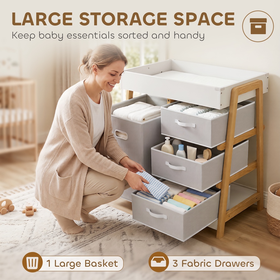 Image 982915_ALTMORE5.jpg, Product 982-915 / Price $164.99, Qaba Baby Changing Table with Waterproof Pad, 3 Drawers and Large Basket from Qaba on TSC.ca's Health & Fitness department