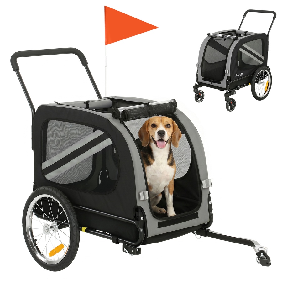 Image 982921.jpg, Product 982-921 / Price $154.99, PawHut Dog Bike Trailer, 2-in-1 Dog Stroller with Reflectors Flag, Grey from PawHut on TSC.ca's Home & Garden department