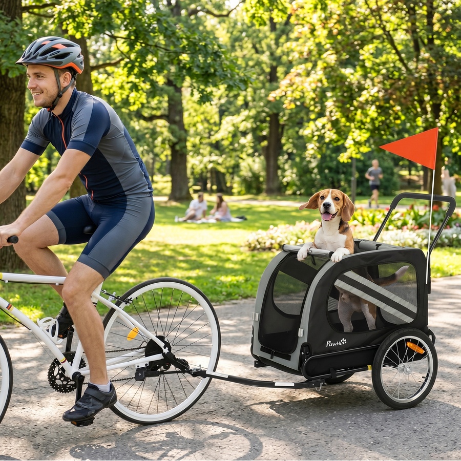 Image 982921_ALTMORE1.jpg, Product 982-921 / Price $154.99, PawHut Dog Bike Trailer, 2-in-1 Dog Stroller with Reflectors Flag, Grey from PawHut on TSC.ca's Home & Garden department